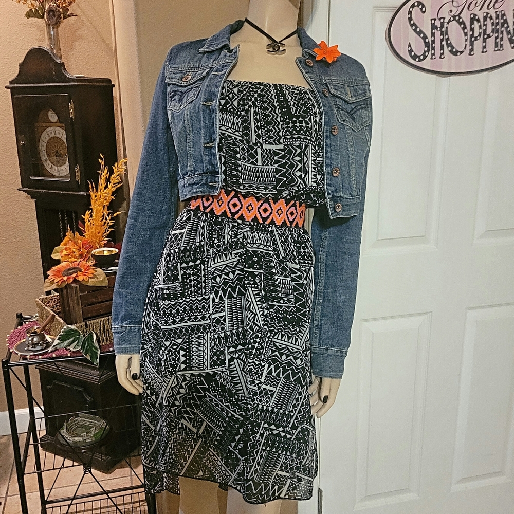 Aztec Print Strapless Dress